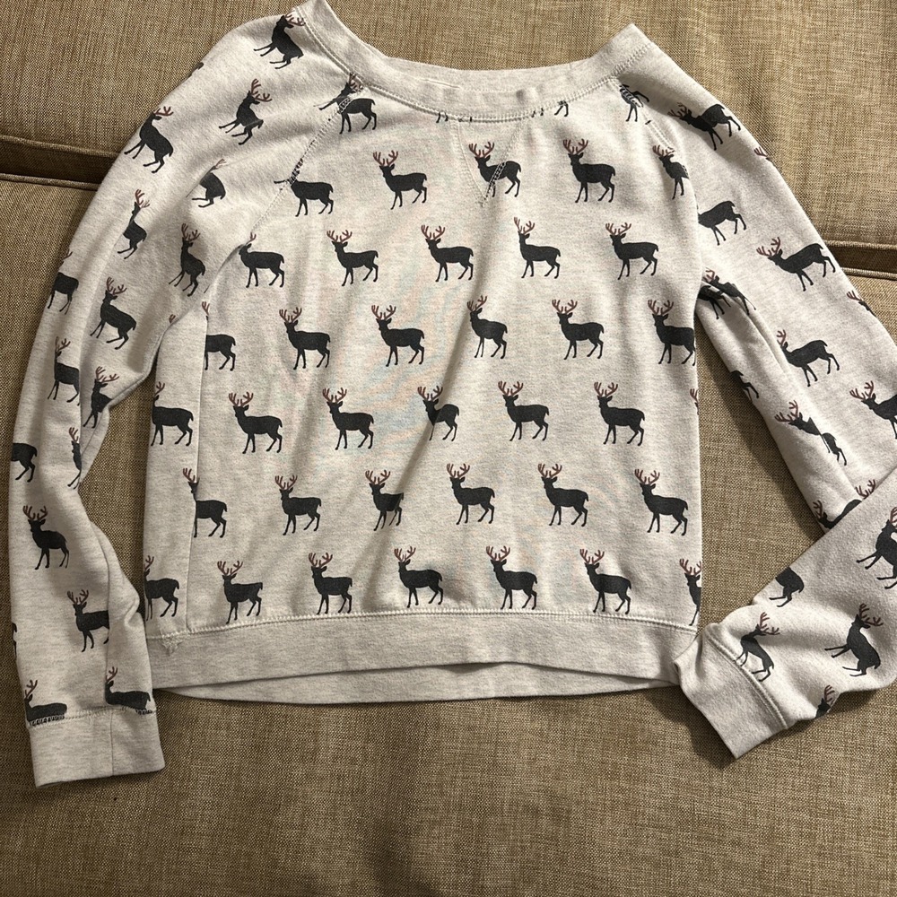Deer Print Crewneck Sweatshirt Top Animal Pattern Pullover Cotton Size Medium‎ M